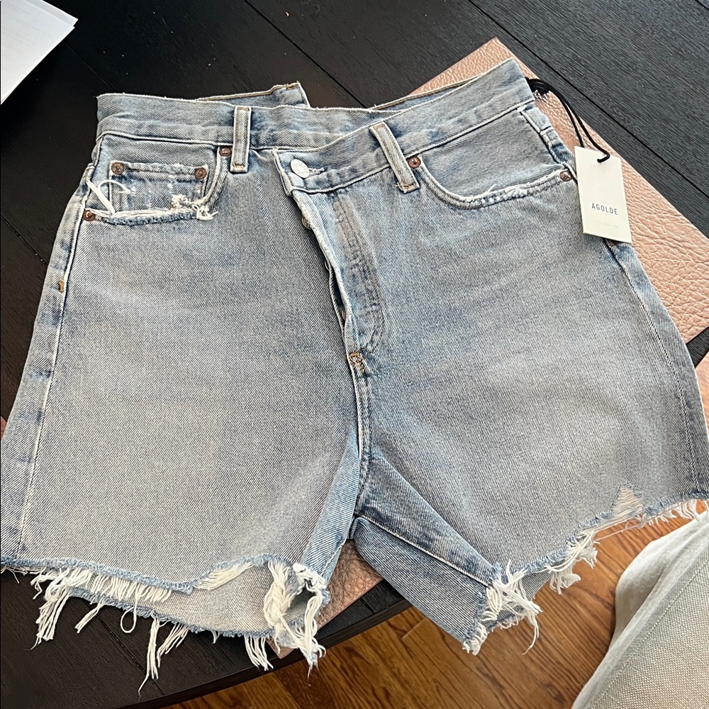 Agolde Women's Frayed Hem Jean Shorts - Light Blue